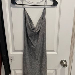 Silver cowl neck boho dress.